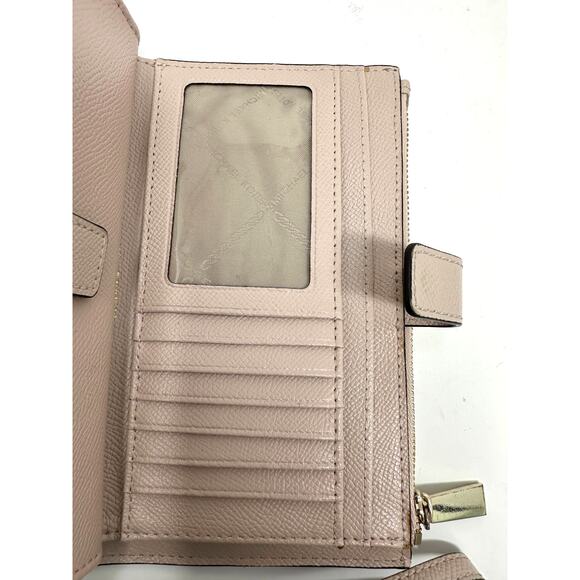 Michael Kors Jet Set Travel Double Zip Wristlet Pink Gold Bi Fold Wallet MK Logo - Picture 5 of 9